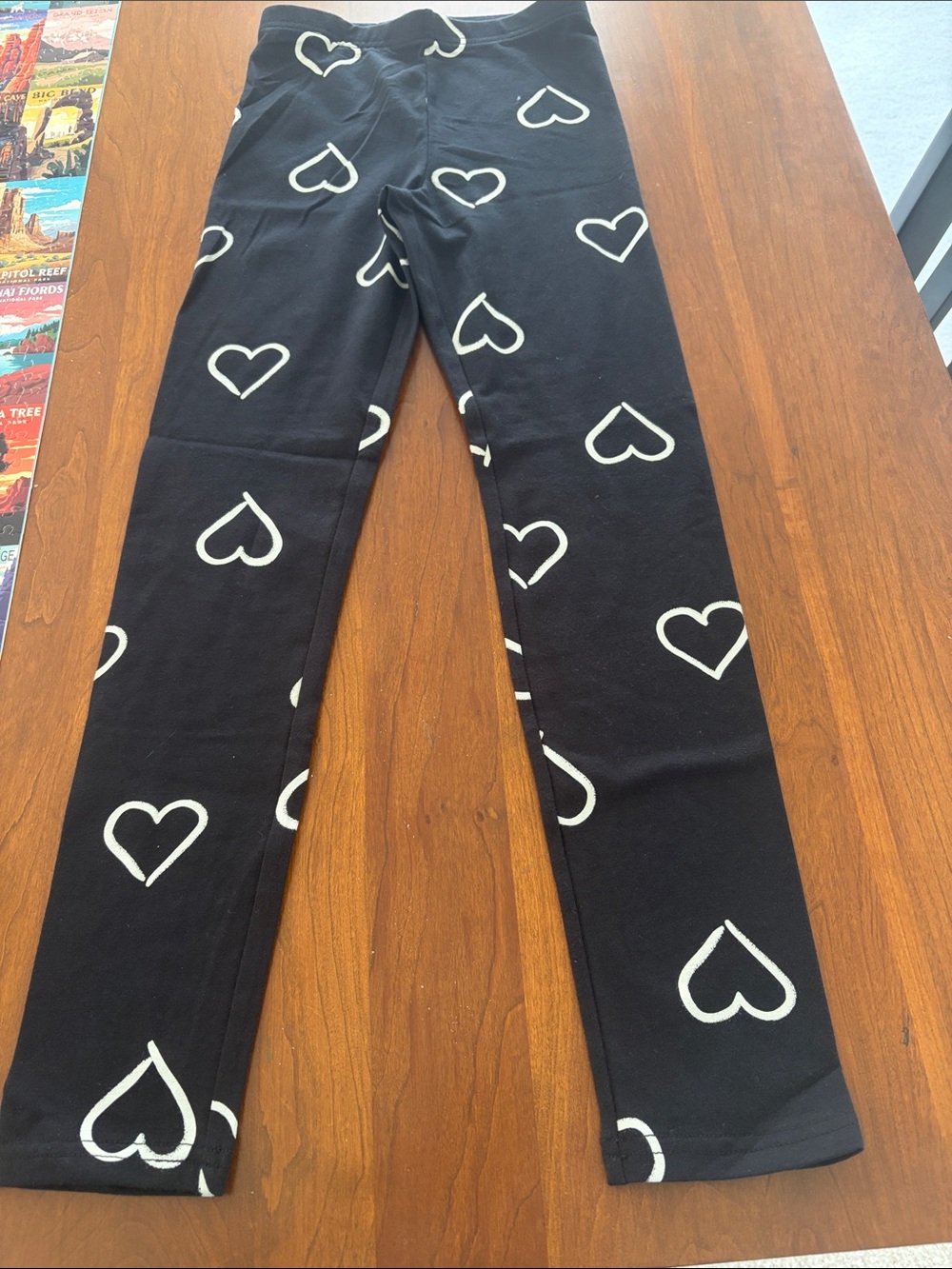 Old Navy Black Leggings with White Heart Print